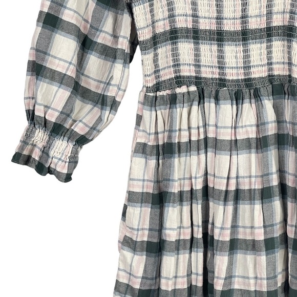 Madewell Dress Small Lucie Smocked Mini Soft Plaid Flannel Puff Sleeve Pockets - Picture 3 of 12